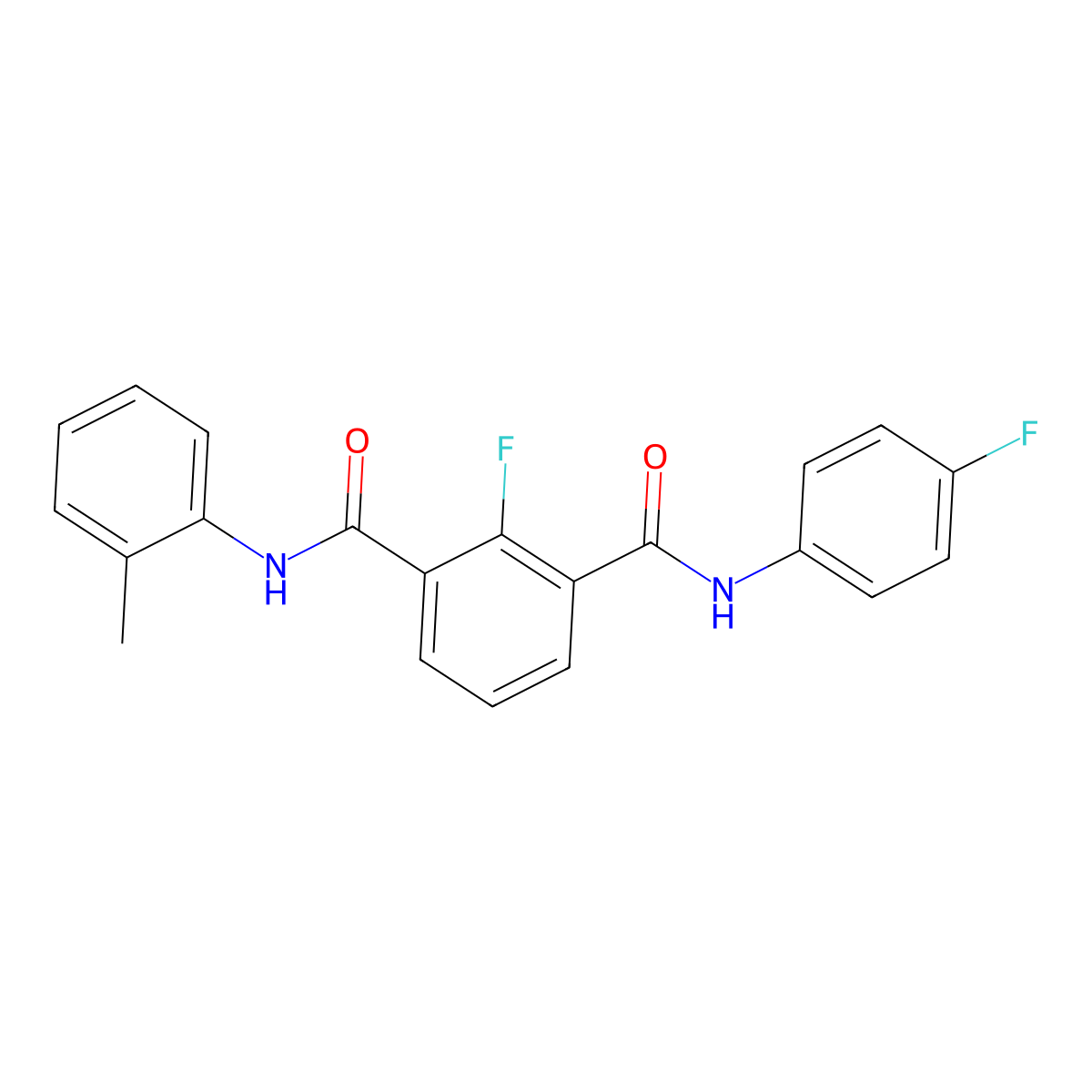 2-fluoro-1-N-(4-fluorophenyl)-3-N-(2-methylphenyl)benzene-1,3-dicarboxamide molecular structure, CAS 2362005-30-7