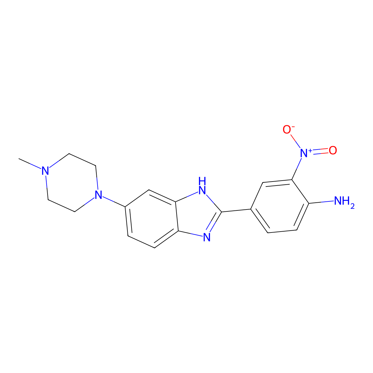 4-[6-(4-Methyl-1-piperazinyl)-1H-benzimidazol-2-yl]-2-nitrobenzenamine molecular structure, CAS 23623-05-4