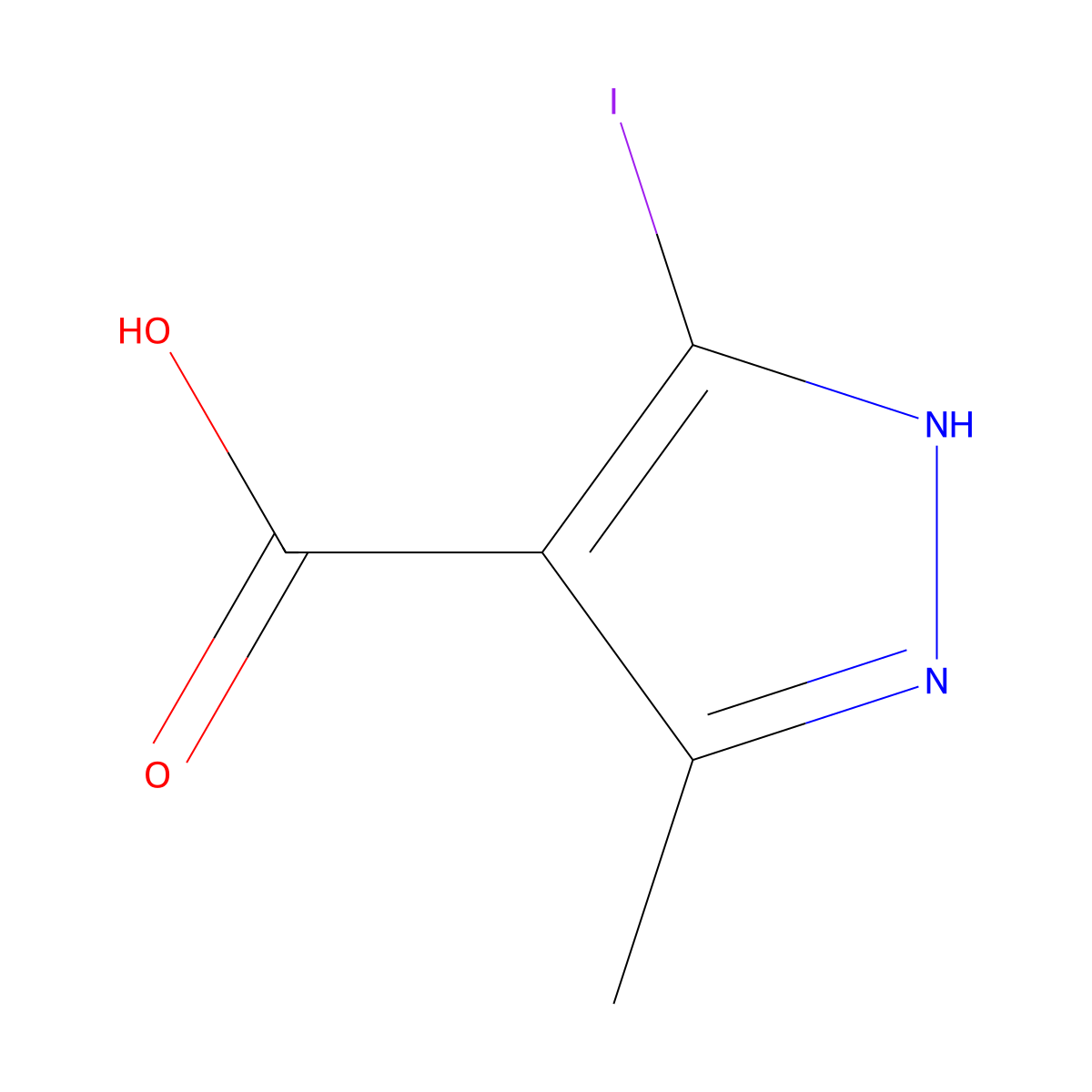 3-iodo-5-methyl-1H-pyrazole-4-carboxylic acid molecular structure, CAS 2363070-91-9