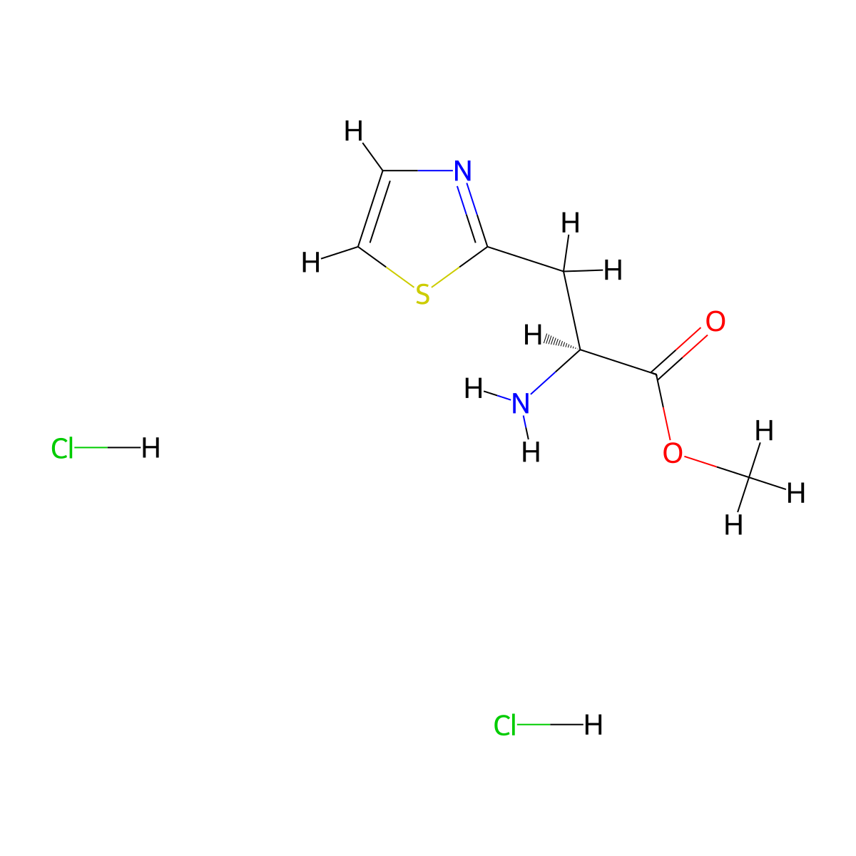 methyl (2S)-2-amino-3-(1,3-thiazol-2-yl)propanoate dihydrochloride molecular structure, CAS 2363158-65-8