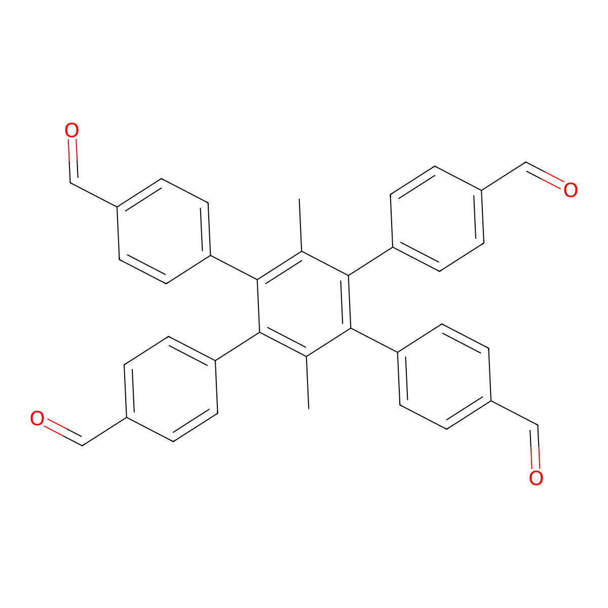 4',5'-Bis(4-formylphenyl)-3',6'-dimethyl-[1,1':2',1''-terphenyl]-4,4''-dicarbaldehyde molecular structure, CAS 2363716-37-2