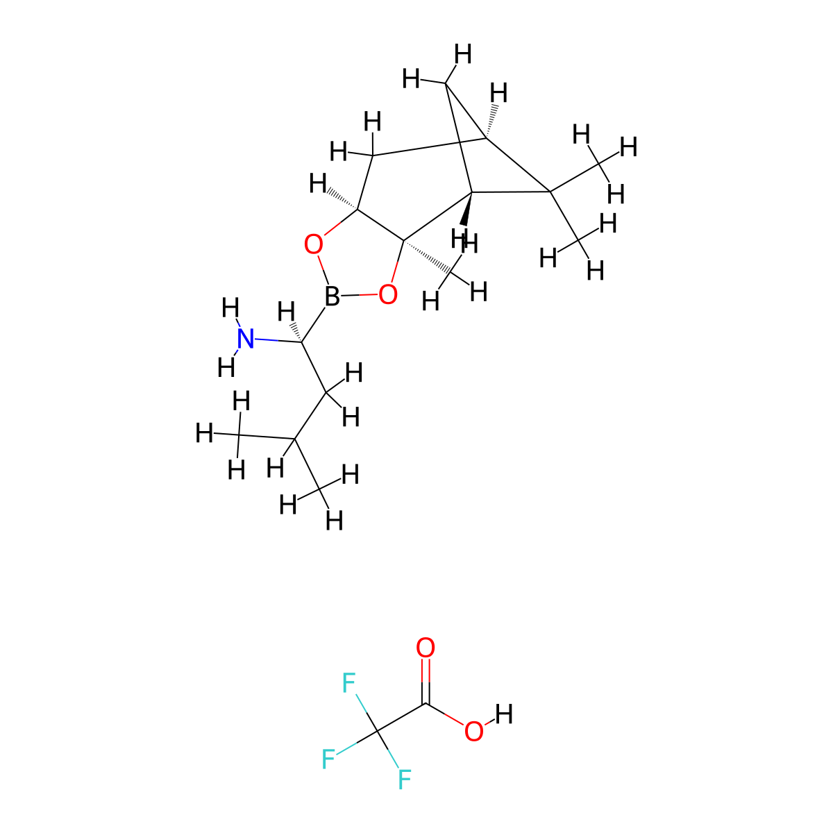 4,6-Methano-1,3,2-benzodioxaborole-2-methanamine, hexahydro-3a,8,8-trimethyl-alpha-(2-methylpropyl)-, (alphaS,3aR,4R,6R,7aS)-, 2,2,2-trifluoroacetate (1:1) molecular structure, CAS 2363753-29-9