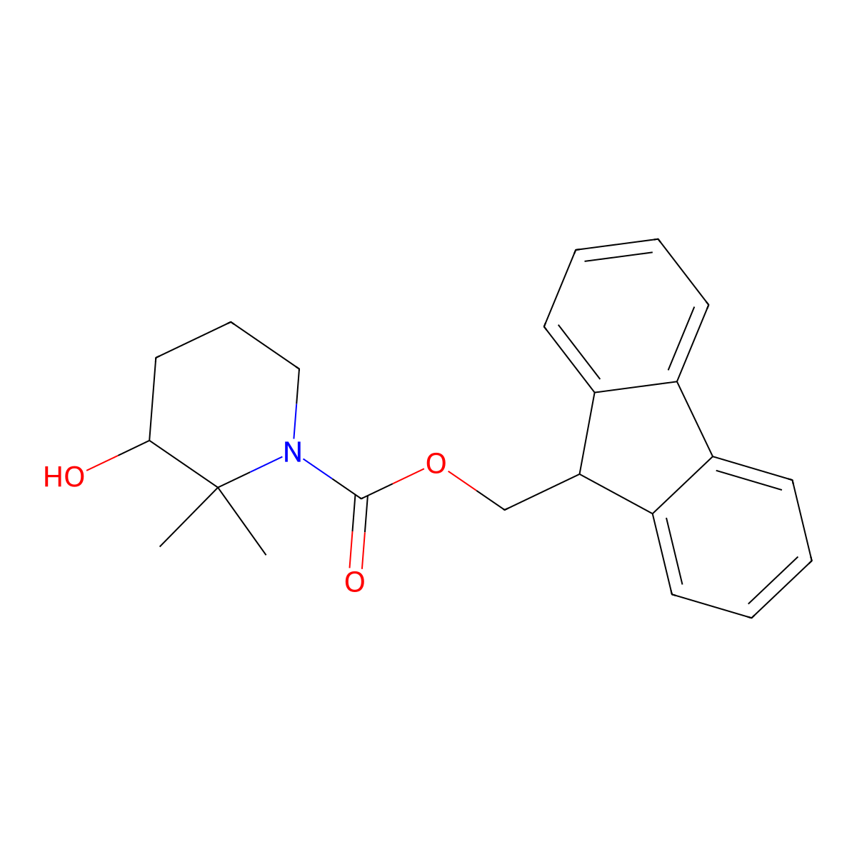 (9H-fluoren-9-yl)methyl 3-hydroxy-2,2-dimethylpiperidine-1-carboxylate molecular structure, CAS 2363771-29-1