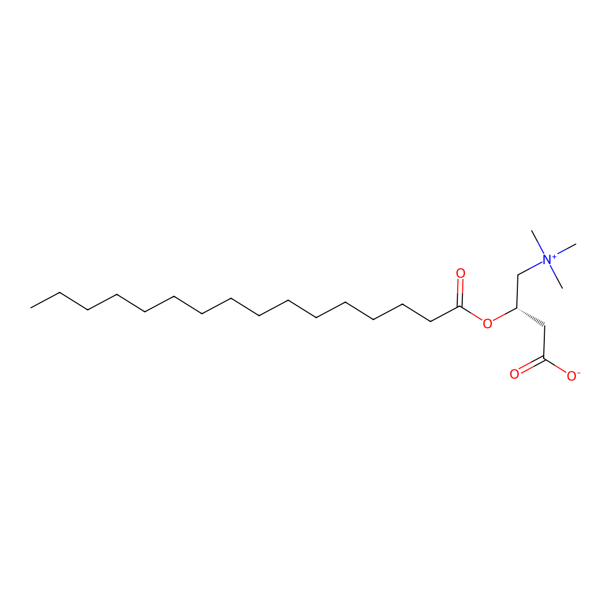 1-Propanaminium, 3-carboxy-N,N,N-trimethyl-2-((1-oxohexadecyl)oxy)-, inner salt, (2S)- molecular structure, CAS 2364-66-1