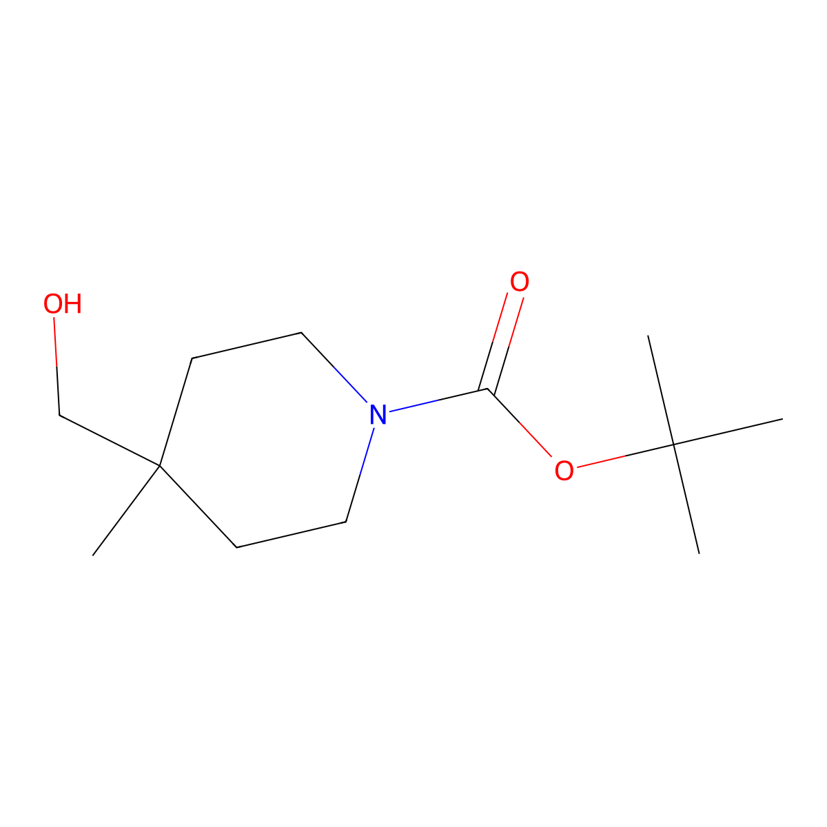 1-Boc-4-(hydroxymethyl)-4-methylpiperidine molecular structure, CAS 236406-21-6