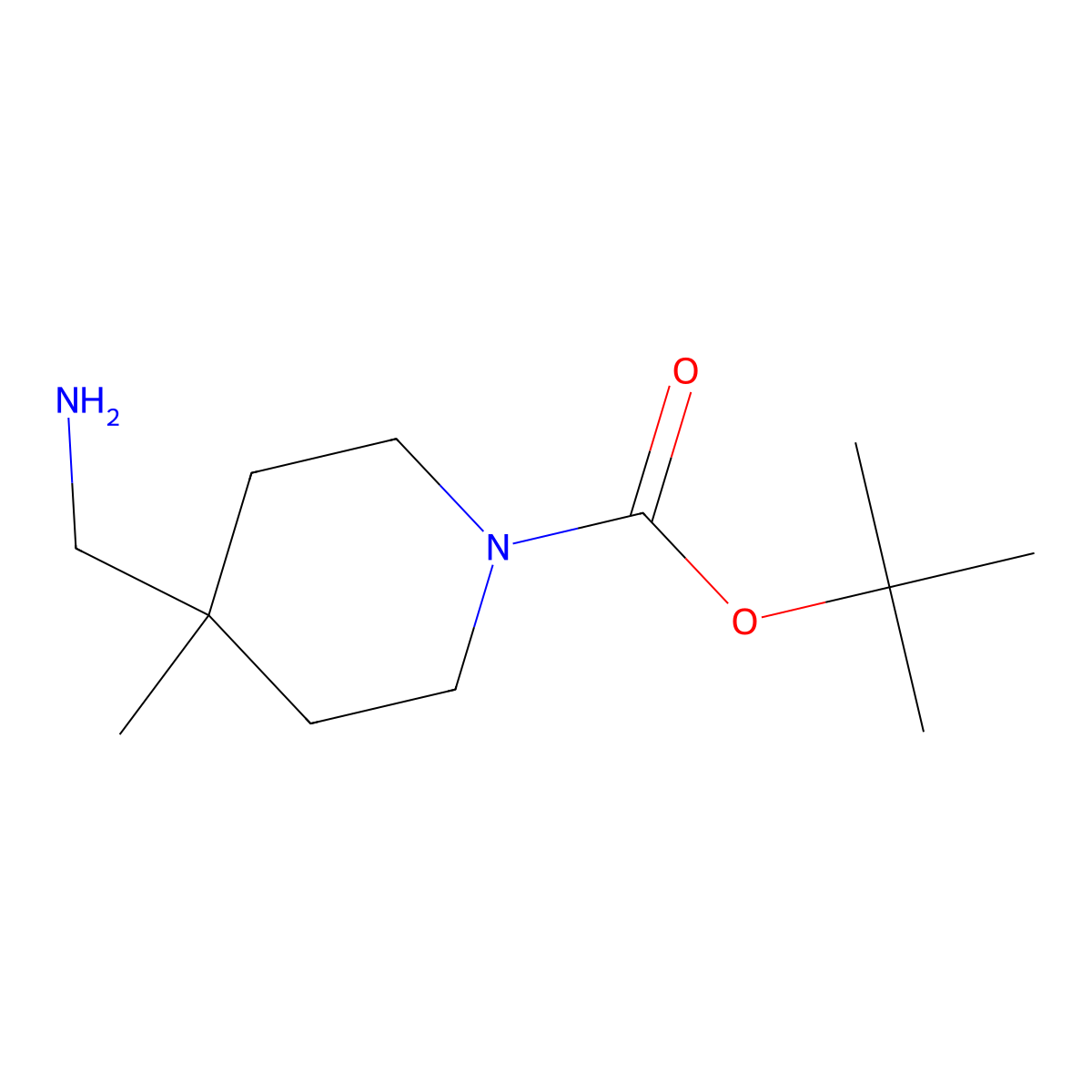 tert-Butyl 4-(aminomethyl)-4-methylpiperidine-1-carboxylate molecular structure, CAS 236406-22-7