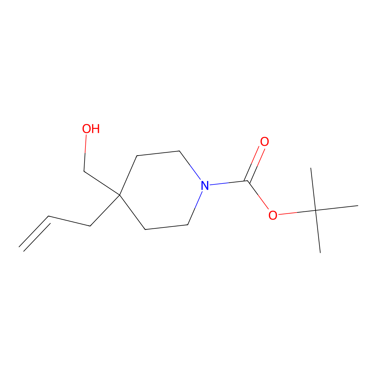 Tert-butyl 4-(hydroxymethyl)-4-(prop-2-en-1-yl)piperidine-1-carboxylate molecular structure, CAS 236406-37-4