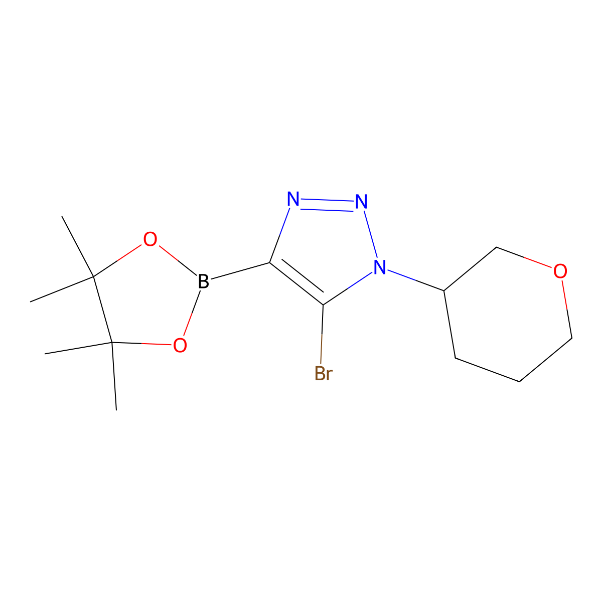5-bromo-1-(tetrahydro-2H-pyran-3-yl)-4-(4,4,5,5-tetramethyl-1,3,2-dioxaborolan-2-yl)-1H-1,2,3-triazole molecular structure, CAS 2364572-79-0