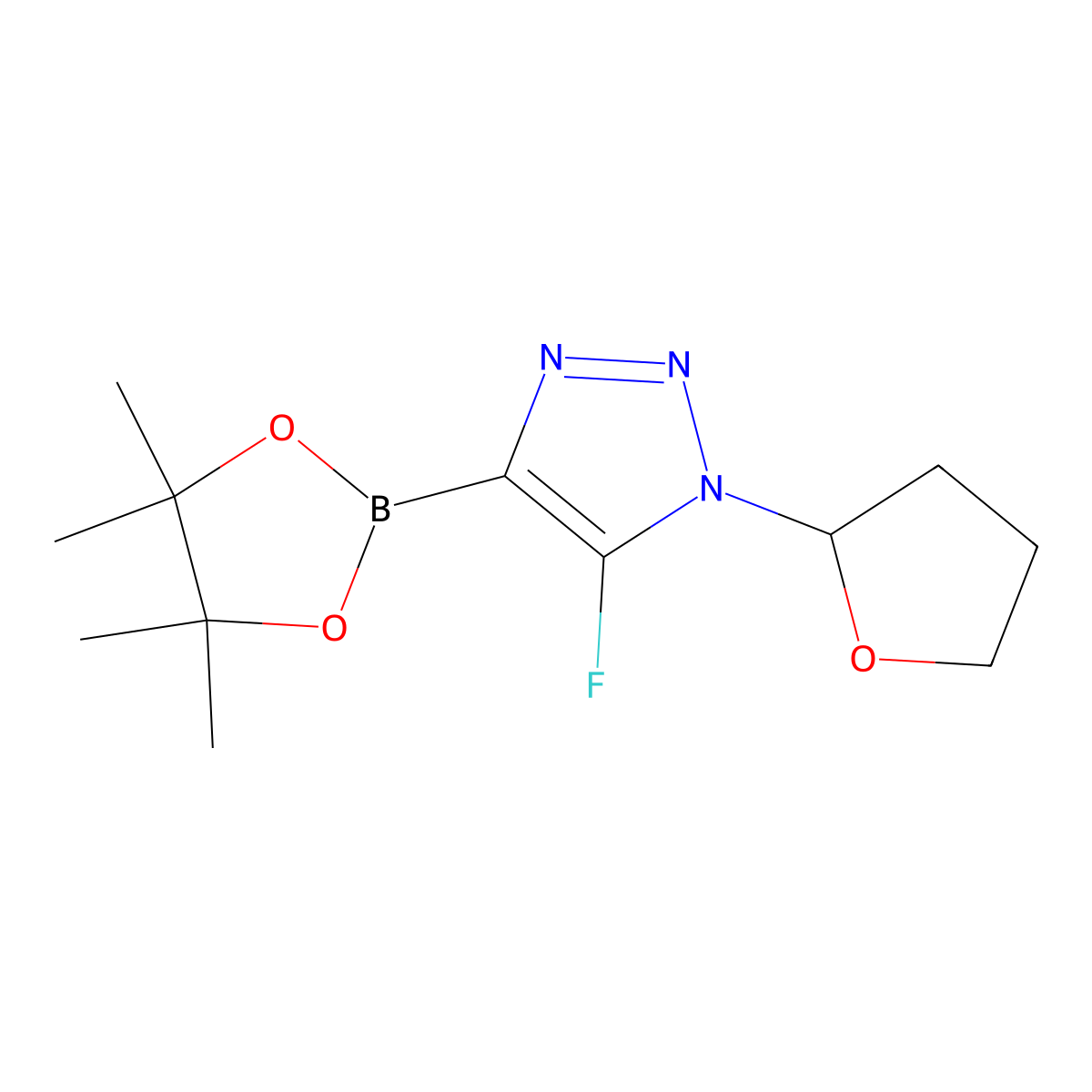 5-fluoro-1-(tetrahydrofuran-2-yl)-4-(4,4,5,5-tetramethyl-1,3,2-dioxaborolan-2-yl)-1H-1,2,3-triazole molecular structure, CAS 2364572-89-2