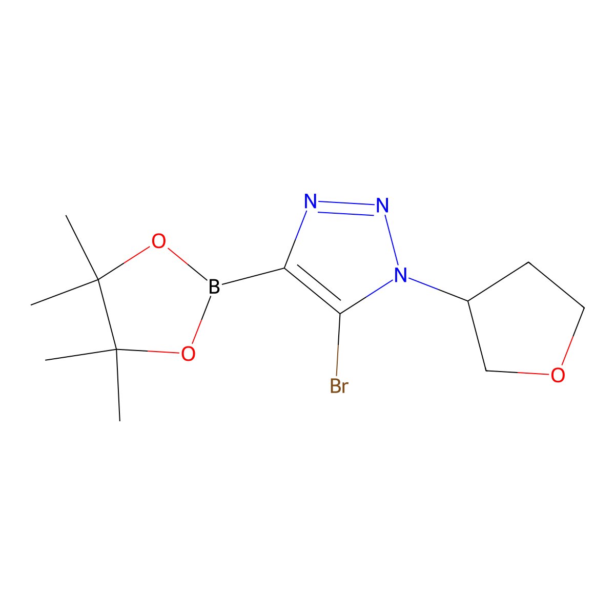 5-bromo-1-(tetrahydrofuran-3-yl)-4-(4,4,5,5-tetramethyl-1,3,2-dioxaborolan-2-yl)-1H-1,2,3-triazole molecular structure, CAS 2364572-90-5