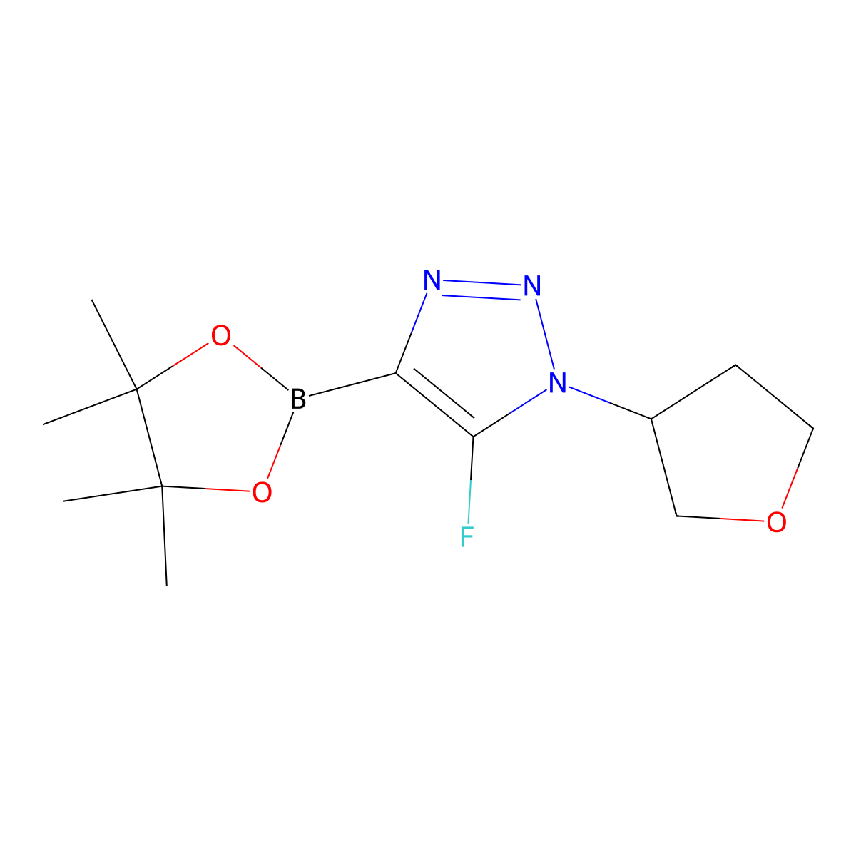 5-fluoro-1-(tetrahydrofuran-3-yl)-4-(4,4,5,5-tetramethyl-1,3,2-dioxaborolan-2-yl)-1H-1,2,3-triazole molecular structure, CAS 2364572-98-3