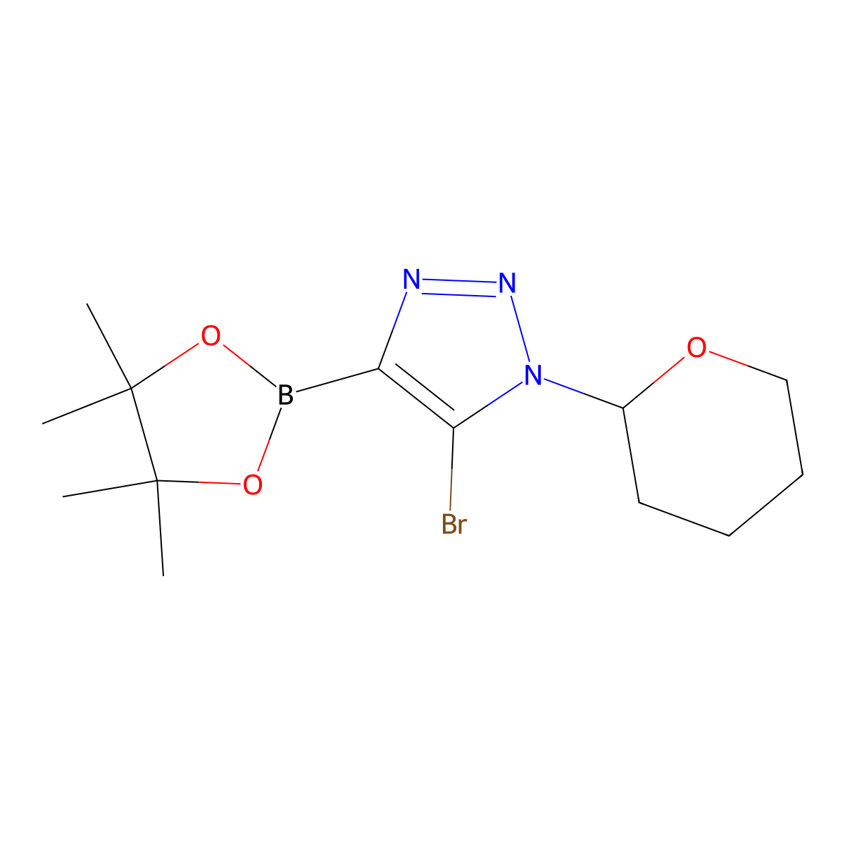 5-bromo-1-(tetrahydro-2H-pyran-2-yl)-4-(4,4,5,5-tetramethyl-1,3,2-dioxaborolan-2-yl)-1H-1,2,3-triazole molecular structure, CAS 2364573-01-1