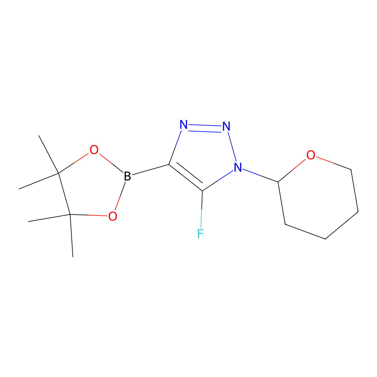 5-Fluoro-1-(tetrahydro-2H-pyran-2-yl)-4-(4,4,5,5-tetramethyl-1,3,2-dioxaborolan-2-yl)-1H-1,2,3-triazole molecular structure, CAS 2364573-06-6