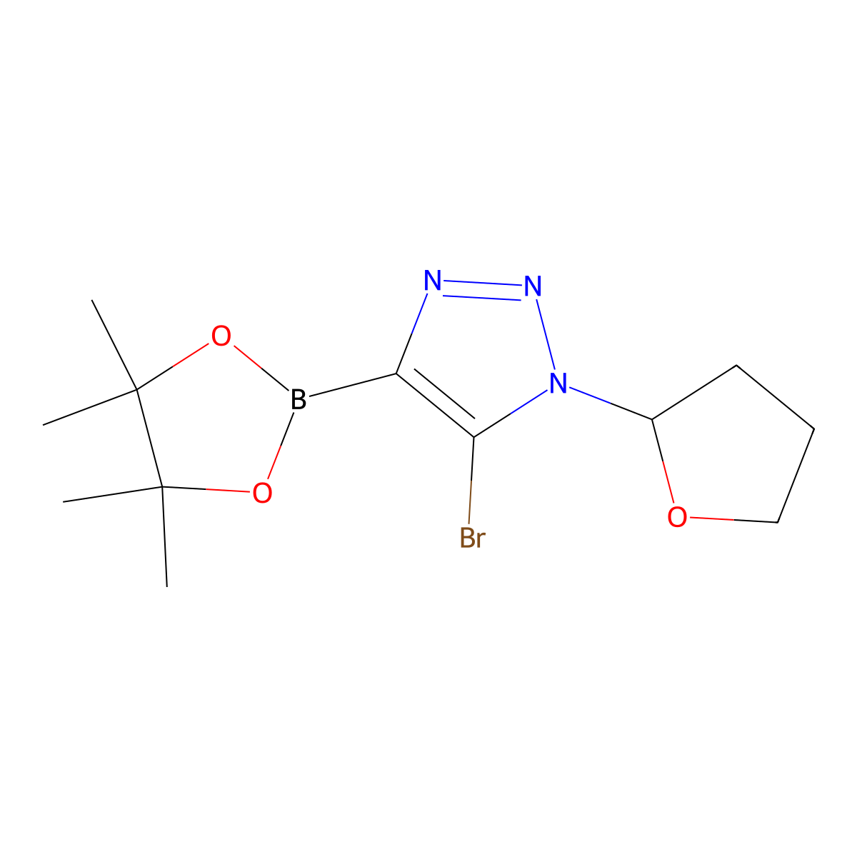 5-bromo-1-(tetrahydrofuran-2-yl)-4-(4,4,5,5-tetramethyl-1,3,2-dioxaborolan-2-yl)-1H-1,2,3-triazole molecular structure, CAS 2364573-09-9