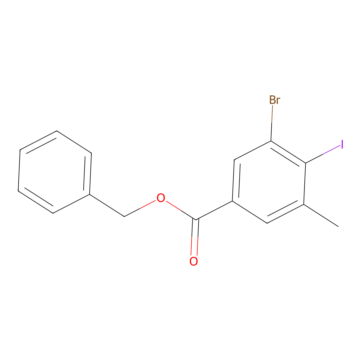Benzyl 3-bromo-4-iodo-5-methylbenzoate molecular structure, CAS 2364584-89-2