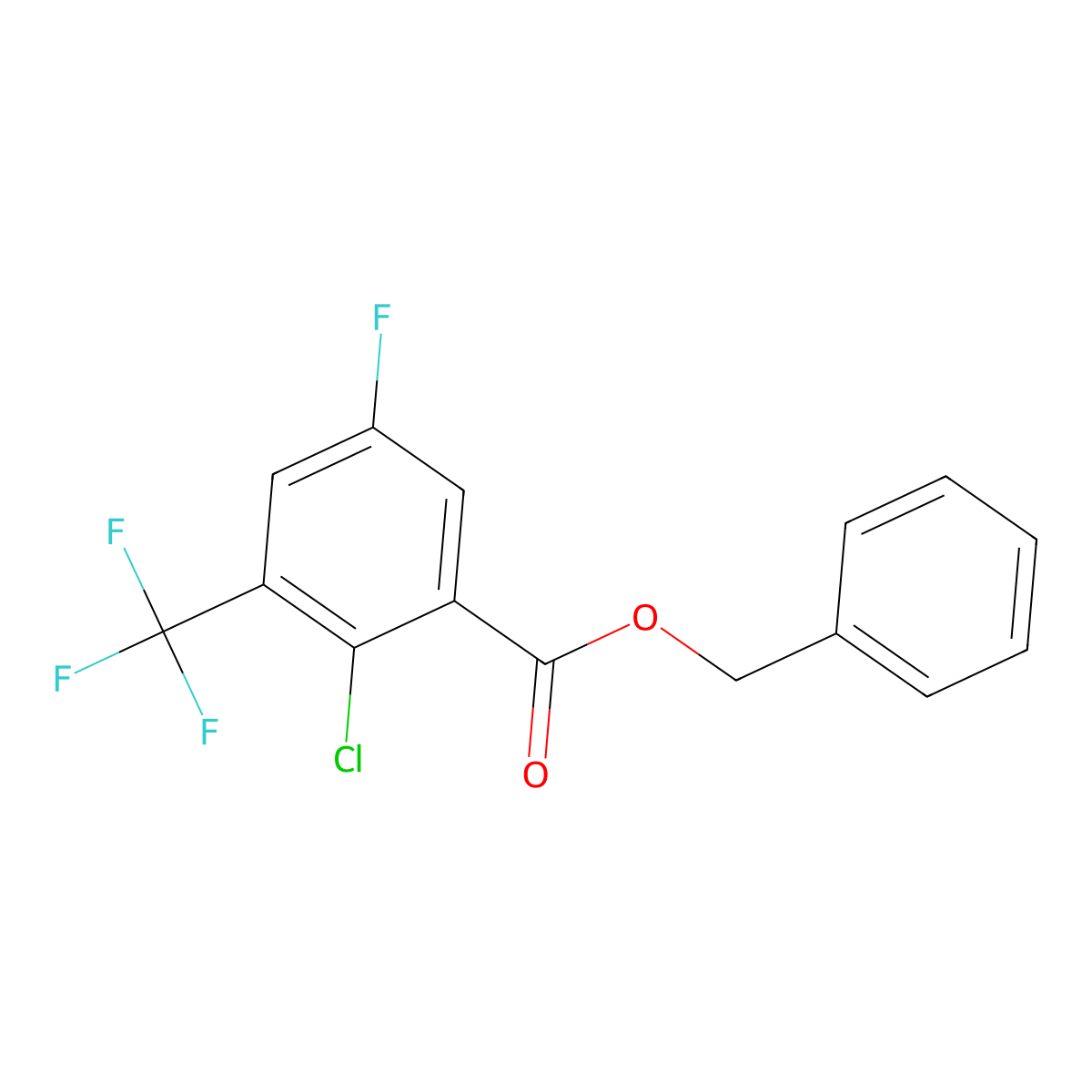 Benzyl 2-chloro-5-fluoro-3-(trifluoromethyl)benzoate molecular structure, CAS 2364585-38-4