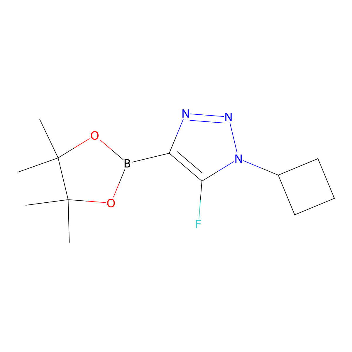 1-cyclobutyl-5-fluoro-4-(4,4,5,5-tetramethyl-1,3,2-dioxaborolan-2-yl)-1H-1,2,3-triazole molecular structure, CAS 2364585-55-5