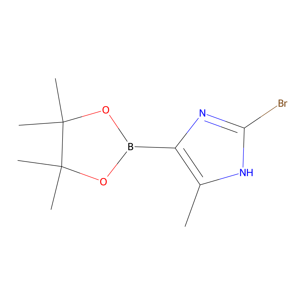 2-bromo-5-methyl-4-(4,4,5,5-tetramethyl-1,3,2-dioxaborolan-2-yl)-1H-imidazole molecular structure, CAS 2364585-58-8