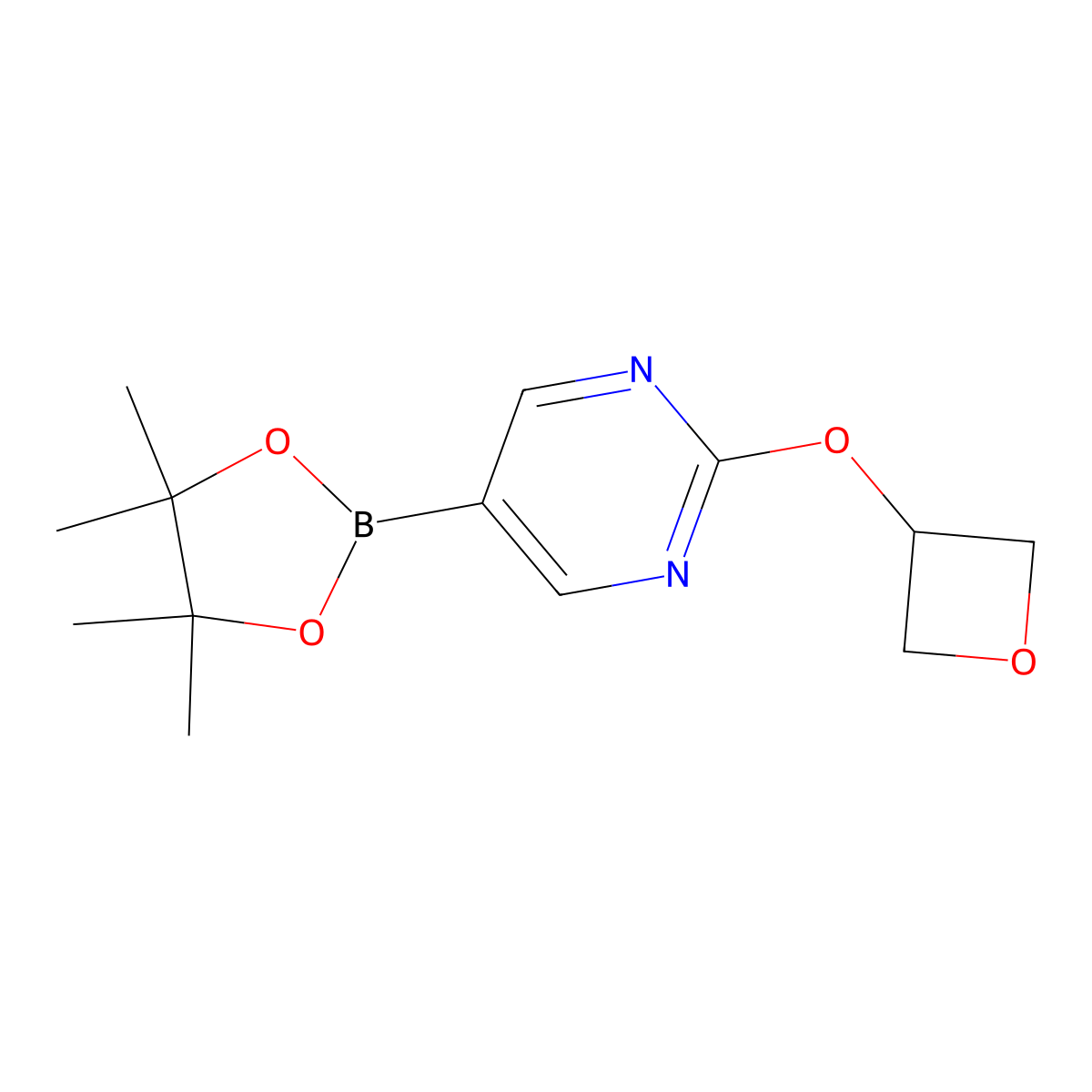 2-(Oxetan-3-yloxy)-5-(4,4,5,5-tetramethyl-1,3,2-dioxaborolan-2-yl)pyrimidine molecular structure, CAS 2364585-72-6