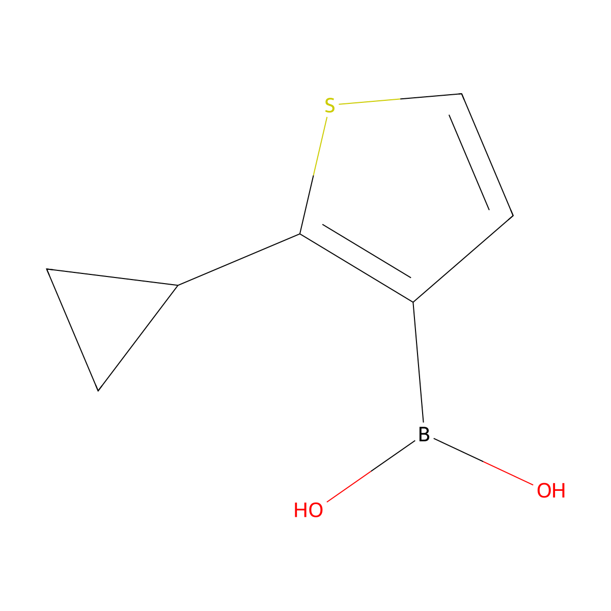 (2-Cyclopropylthiophen-3-yl)boronic acid molecular structure, CAS 2364585-80-6