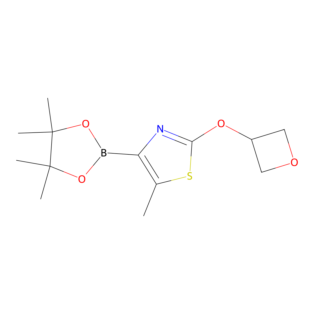 5-Methyl-2-(oxetan-3-yloxy)-4-(4,4,5,5-tetramethyl-1,3,2-dioxaborolan-2-yl)thiazole molecular structure, CAS 2364586-14-9