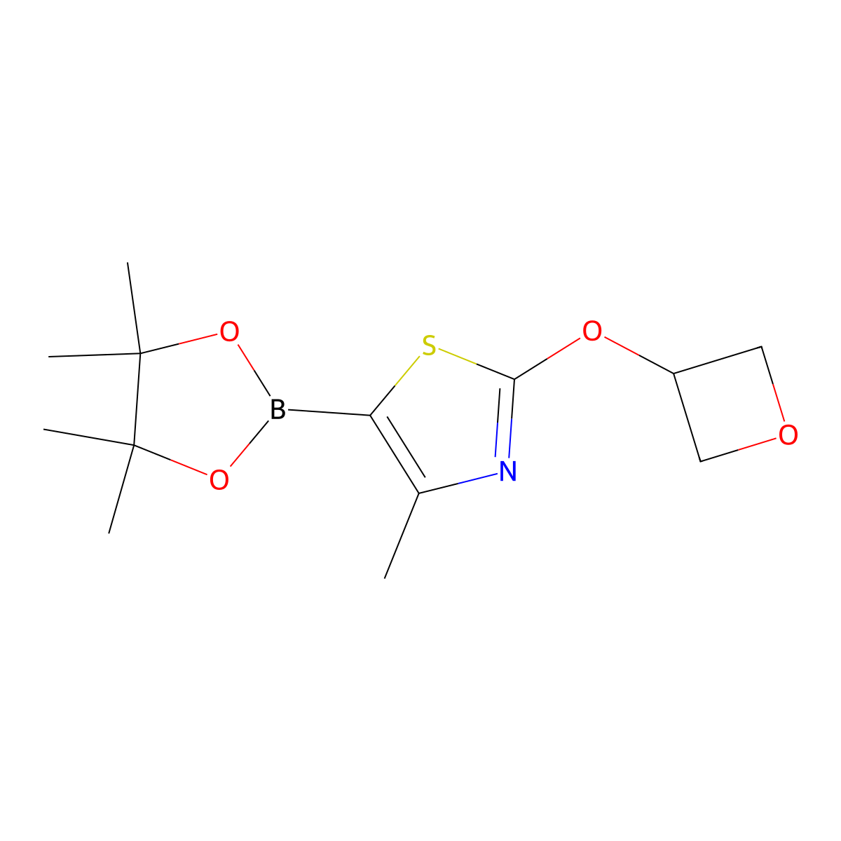 4-Methyl-2-(oxetan-3-yloxy)-5-(4,4,5,5-tetramethyl-1,3,2-dioxaborolan-2-yl)thiazole molecular structure, CAS 2364586-24-1