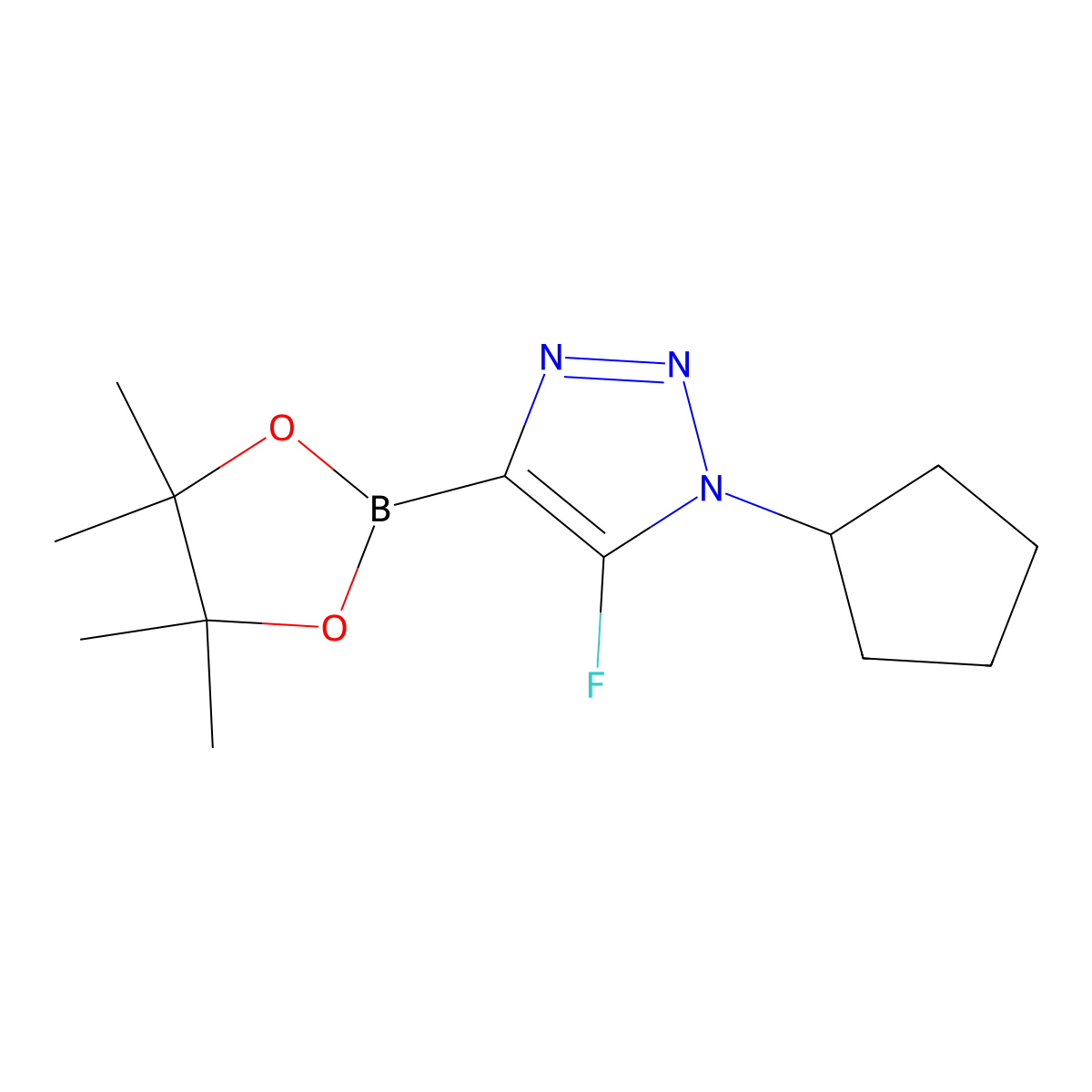 1-cyclopentyl-5-fluoro-4-(4,4,5,5-tetramethyl-1,3,2-dioxaborolan-2-yl)-1H-1,2,3-triazole molecular structure, CAS 2364586-45-6