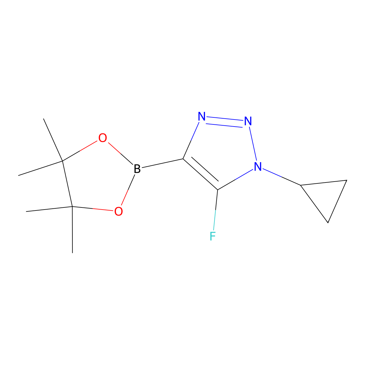 1-cyclopropyl-5-fluoro-4-(4,4,5,5-tetramethyl-1,3,2-dioxaborolan-2-yl)-1H-1,2,3-triazole molecular structure, CAS 2364586-49-0