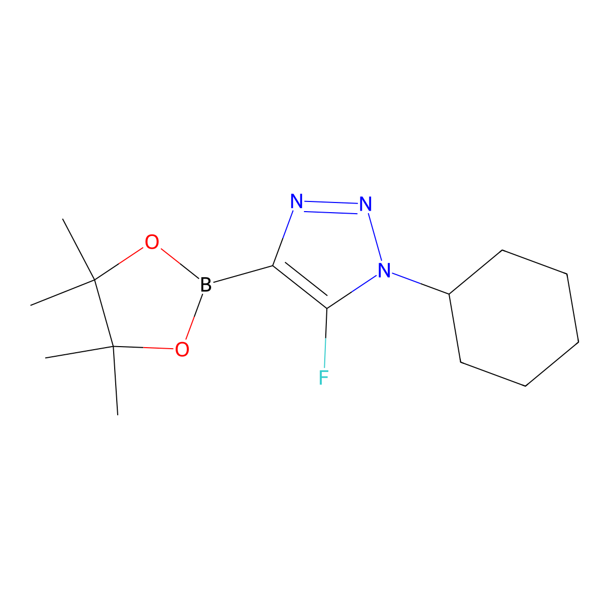 1-cyclohexyl-5-fluoro-4-(4,4,5,5-tetramethyl-1,3,2-dioxaborolan-2-yl)-1H-1,2,3-triazole molecular structure, CAS 2364586-91-2