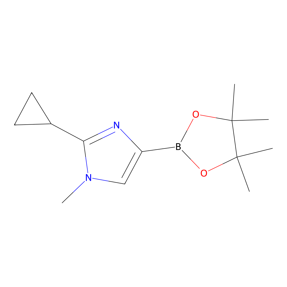 2-cyclopropyl-1-methyl-4-(4,4,5,5-tetramethyl-1,3,2-dioxaborolan-2-yl)-1H-imidazole molecular structure, CAS 2364586-93-4