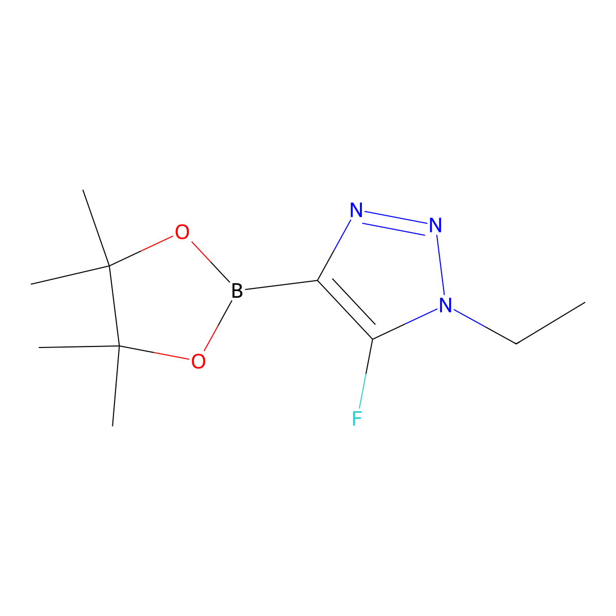 1-ethyl-5-fluoro-4-(4,4,5,5-tetramethyl-1,3,2-dioxaborolan-2-yl)-1H-1,2,3-triazole molecular structure, CAS 2364586-95-6