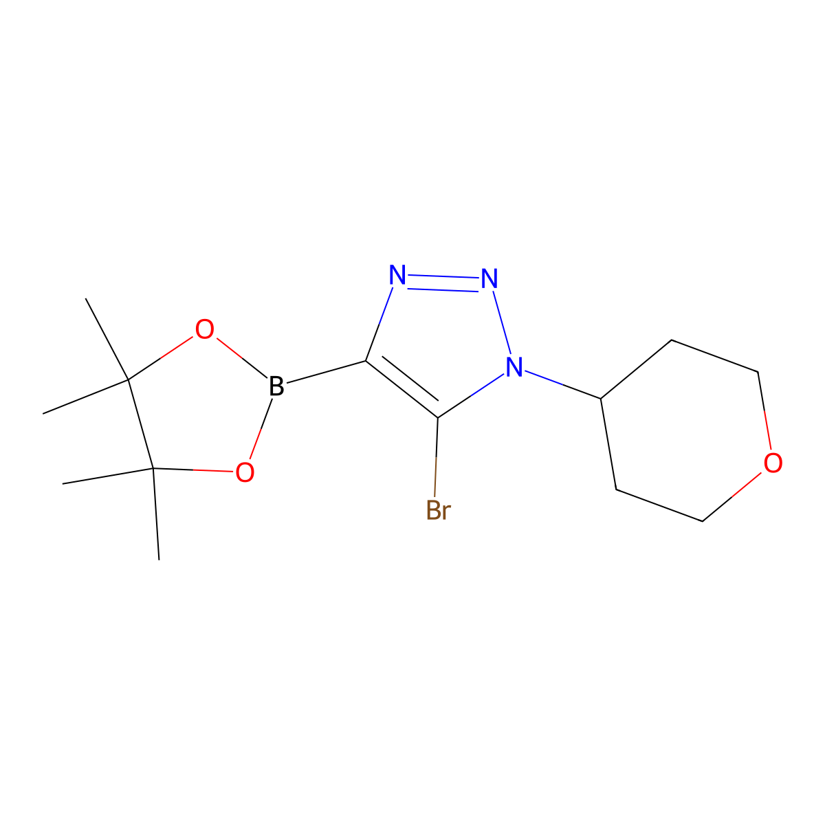 5-bromo-1-(tetrahydro-2H-pyran-4-yl)-4-(4,4,5,5-tetramethyl-1,3,2-dioxaborolan-2-yl)-1H-1,2,3-triazole molecular structure, CAS 2364587-00-6