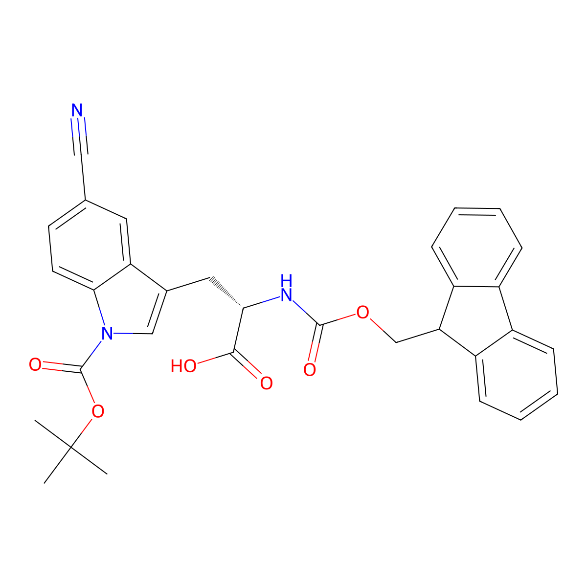 Fmoc-L-Trp(N-Boc-5CN)-OH molecular structure, CAS 2364607-08-7