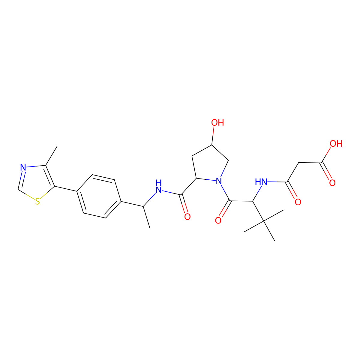 3-[[1-[4-Hydroxy-2-[1-[4-(4-methyl-1,3-thiazol-5-yl)phenyl]ethylcarbamoyl]pyrrolidin-1-yl]-3,3-dimethyl-1-oxobutan-2-yl]amino]-3-oxopropanoic acid molecular structure, CAS 2365173-00-6
