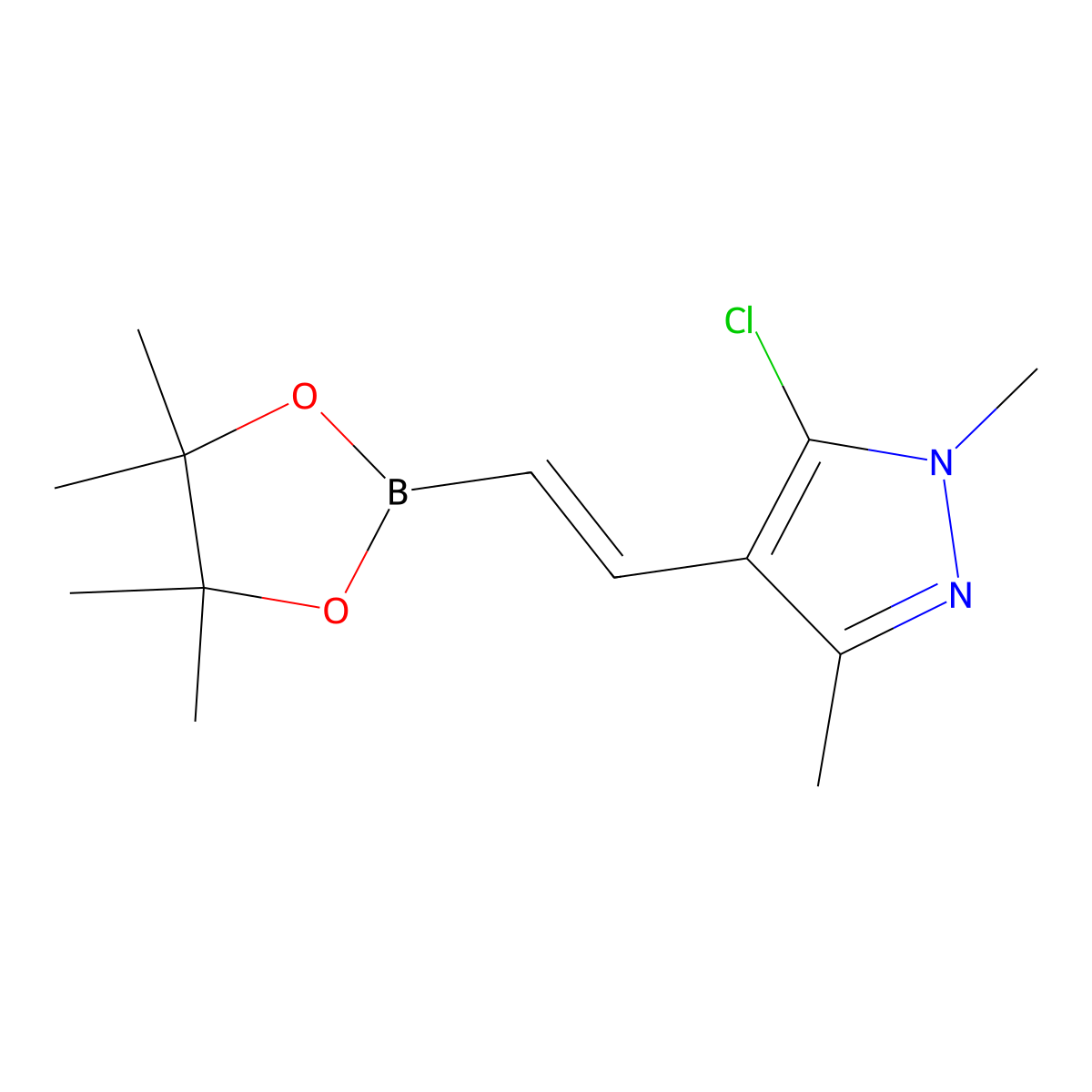 5-chloro-1,3-dimethyl-4-[(1E)-2-(4,4,5,5-tetramethyl-1,3,2-dioxaborolan-2-yl)ethenyl]-1H-pyrazole molecular structure, CAS 2365173-71-1