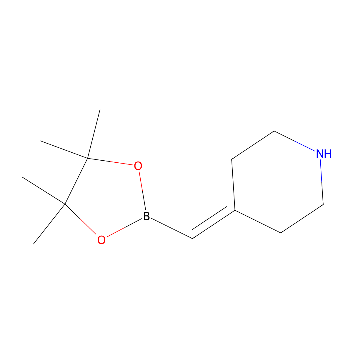 4-[(Tetramethyl-1,3,2-dioxaborolan-2-yl)methylidene]piperidine molecular structure, CAS 2365173-84-6