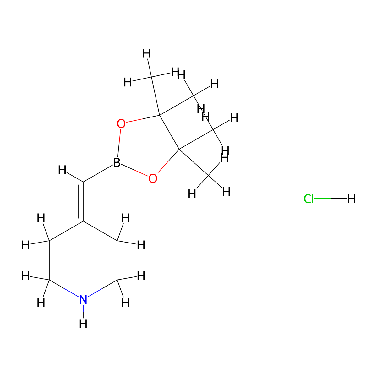 4-[(4,4,5,5-Tetramethyl-1,3,2-dioxaborolan-2-yl)methylidene]piperidine hydrochloride molecular structure, CAS 2365173-85-7