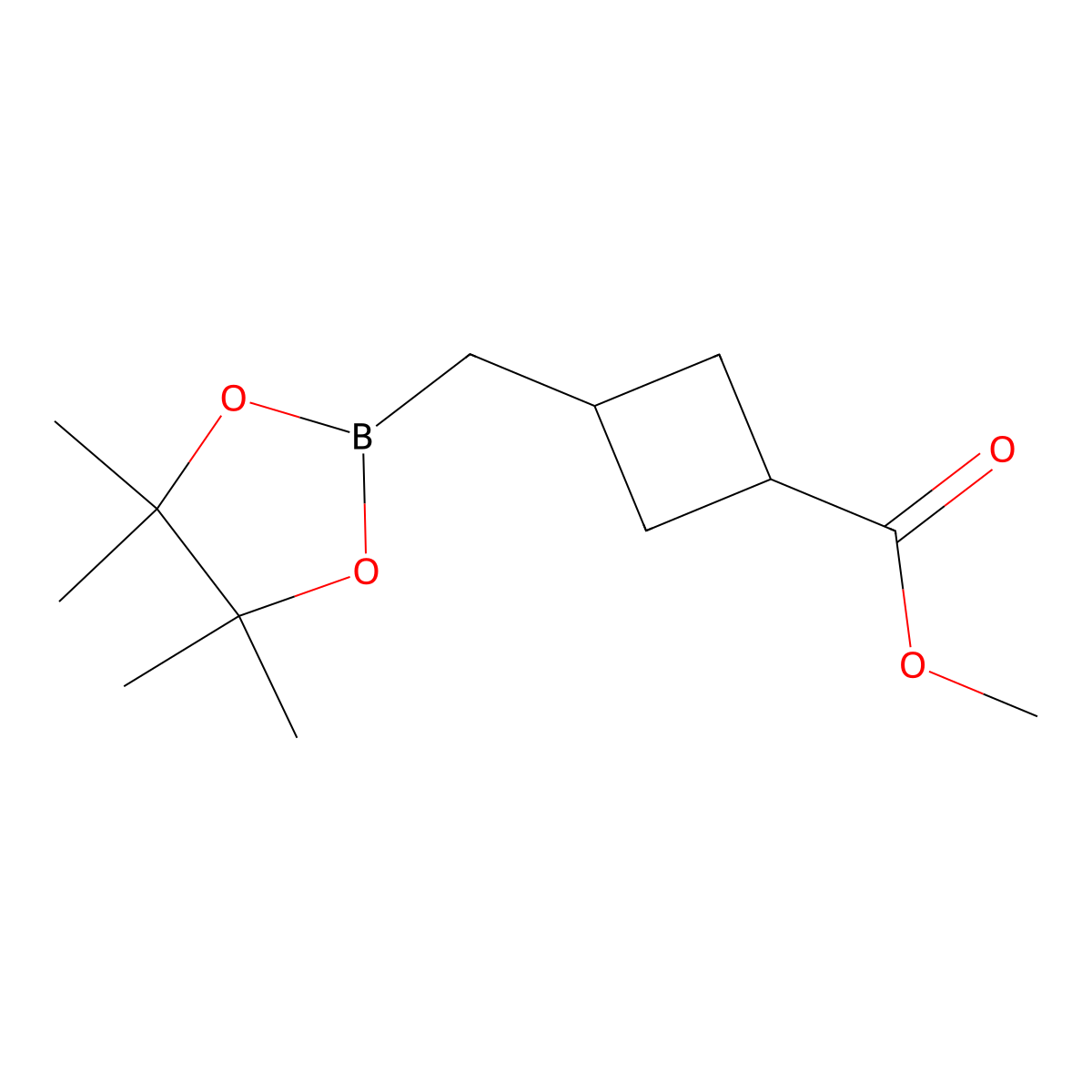 Methyl 3-((4,4,5,5-tetramethyl-1,3,2-dioxaborolan-2-yl)methyl)cyclobutane-1-carboxylate molecular structure, CAS 2365173-88-0