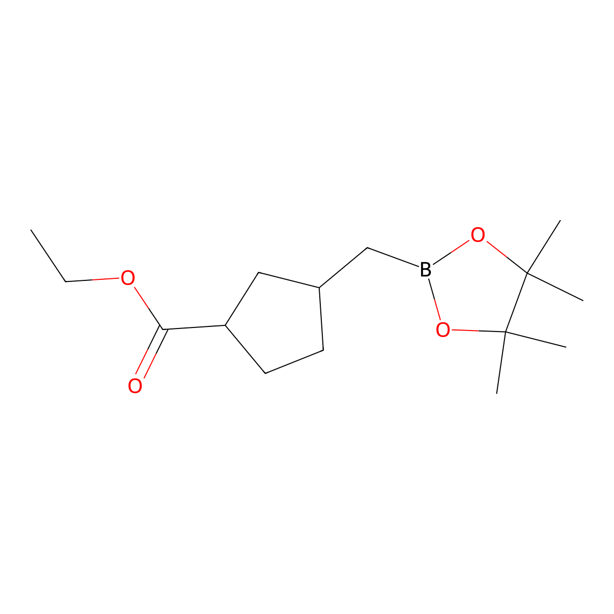 Ethyl 3-((4,4,5,5-tetramethyl-1,3,2-dioxaborolan-2-yl)methyl)cyclopentane-1-carboxylate molecular structure, CAS 2365173-89-1