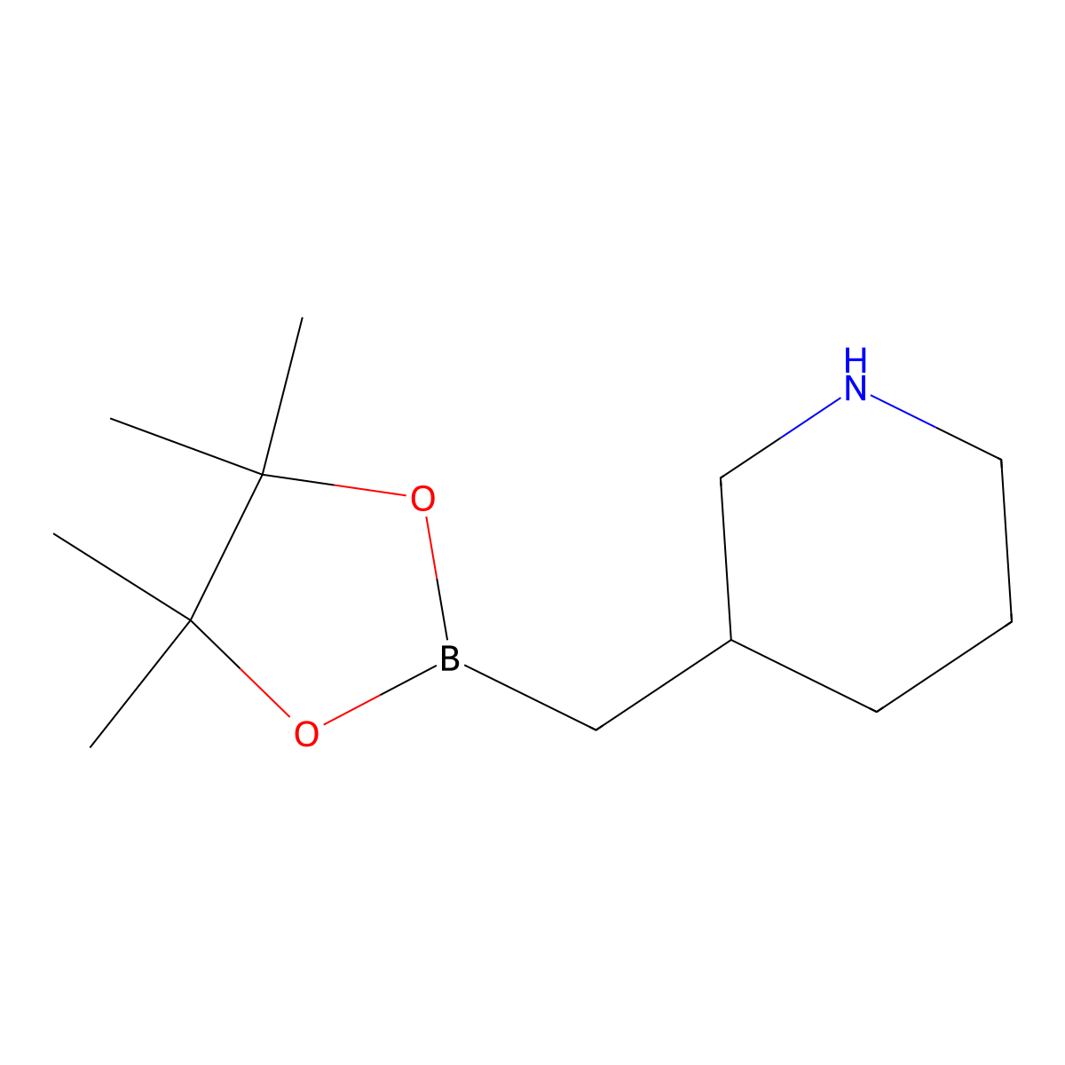 3-[(Tetramethyl-1,3,2-dioxaborolan-2-yl)methyl]piperidine molecular structure, CAS 2365173-94-8