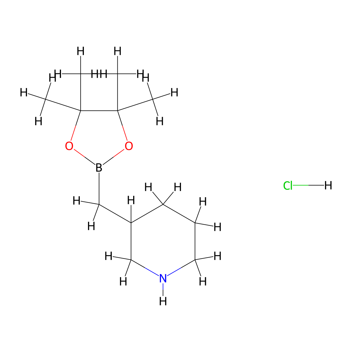 3-((4,4,5,5-Tetramethyl-1,3,2-dioxaborolan-2-yl)methyl)piperidine hydrochloride molecular structure, CAS 2365173-95-9