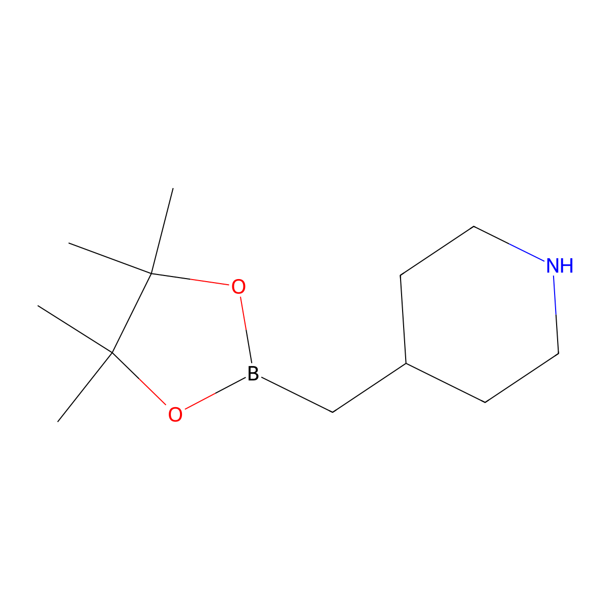 4-((4,4,5,5-Tetramethyl-1,3,2-dioxaborolan-2-yl)methyl)piperidine molecular structure, CAS 2365173-96-0