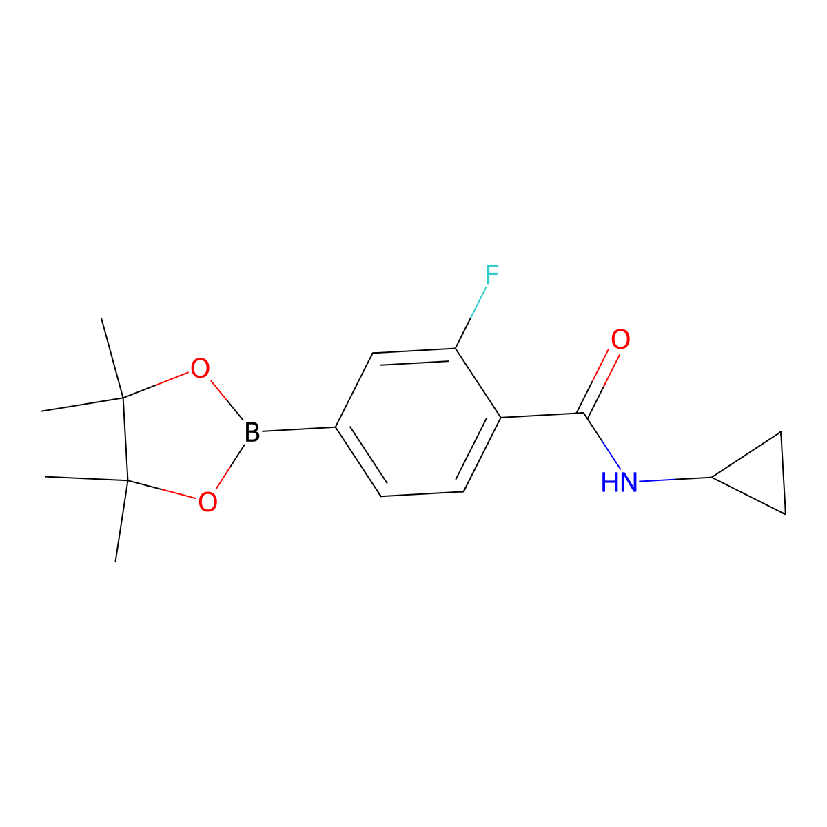 N-Cyclopropyl-2-fluoro-4-(4,4,5,5-tetramethyl-1,3,2-dioxaborolan-2-yl)benzamide molecular structure, CAS 2365191-93-9