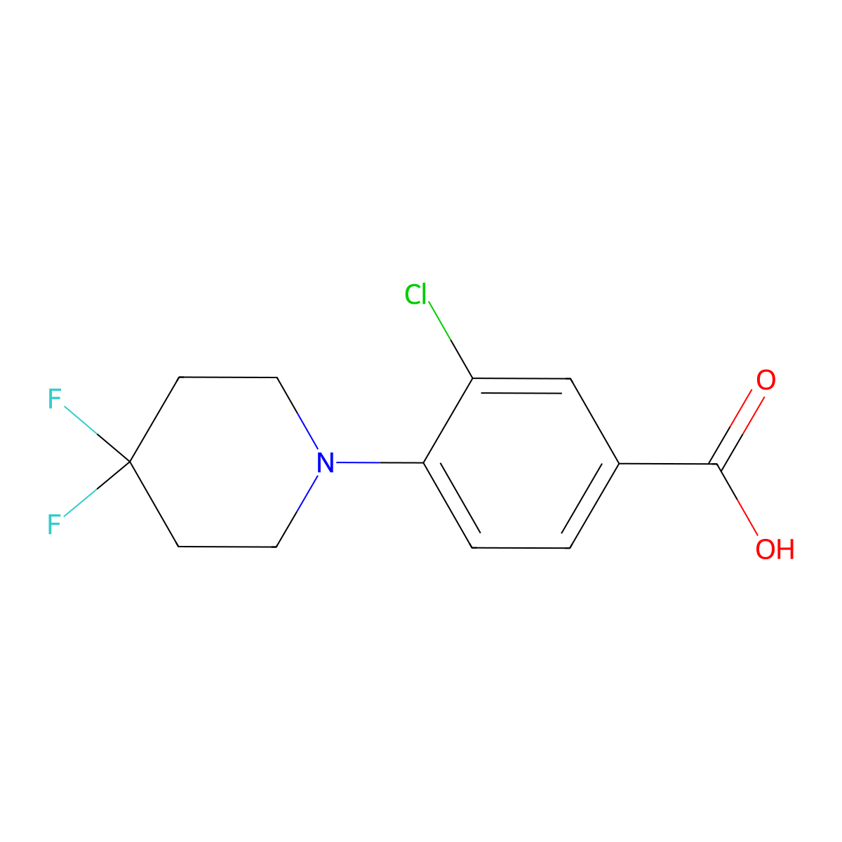 3-Chloro-4-(4,4-difluoropiperidin-1-yl)benzoic acid molecular structure, CAS 2365228-92-6