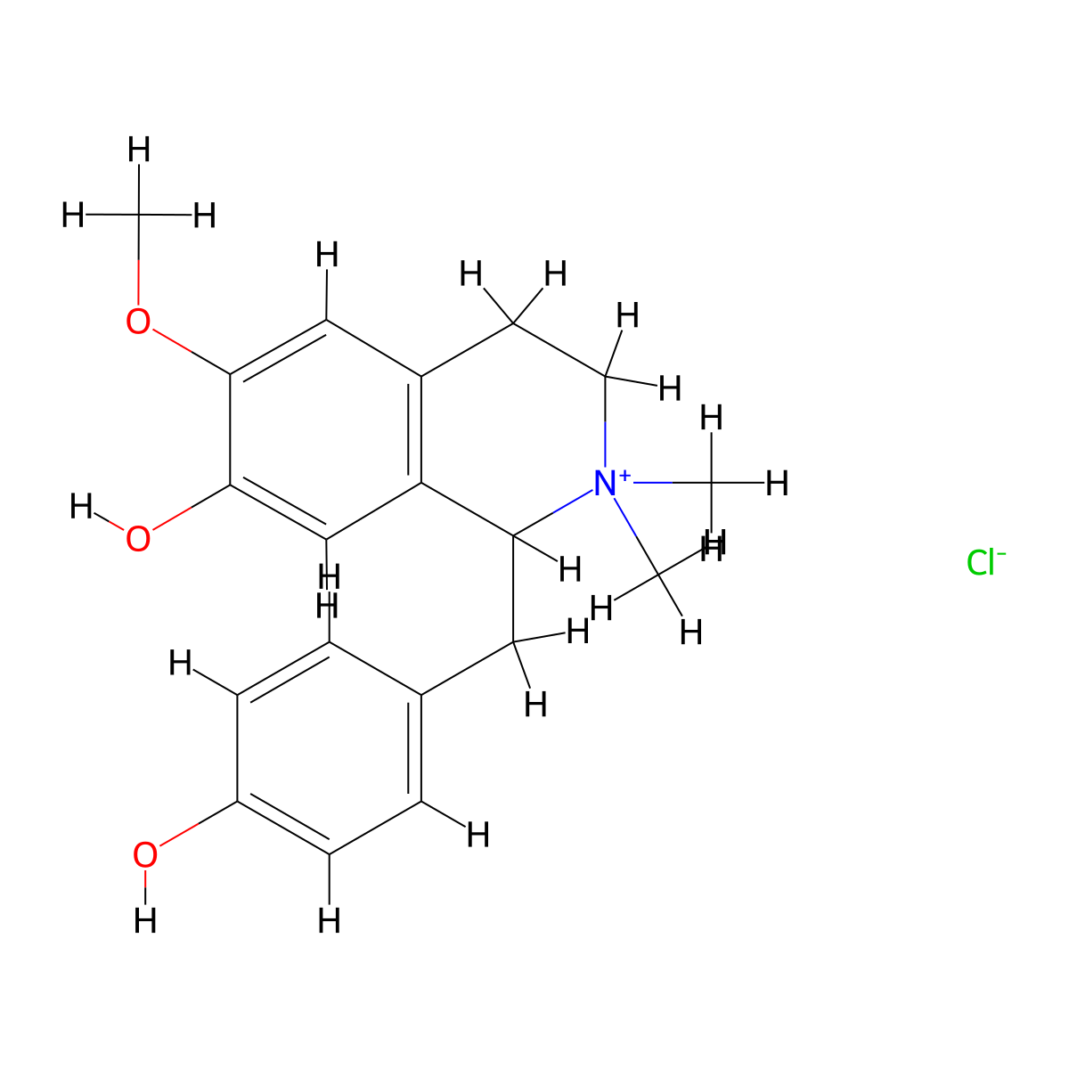 Isoquinolinium, 1,2,3,4-tetrahydro-7-hydroxy-1-[(4-hydroxyphenyl)methyl]-6-methoxy-2,2-dimethyl-, chloride molecular structure, CAS 2365275-47-2