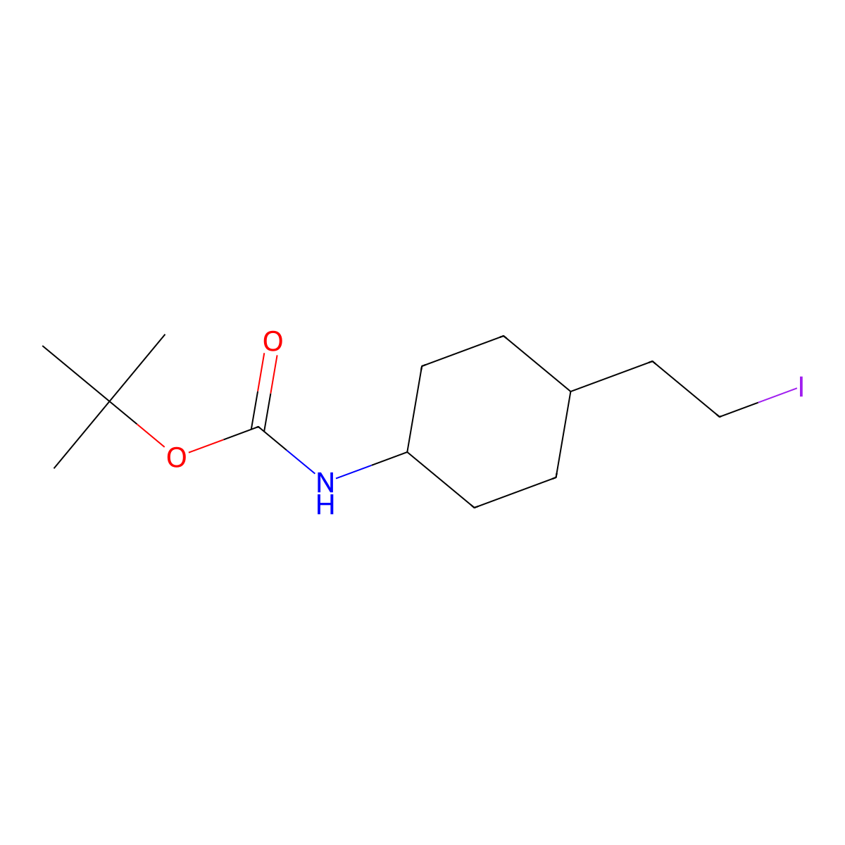 trans [4-(2-Iodo-ethyl)-cyclohexyl]-carbamic acid tert-butyl ester molecular structure, CAS 2365390-71-0
