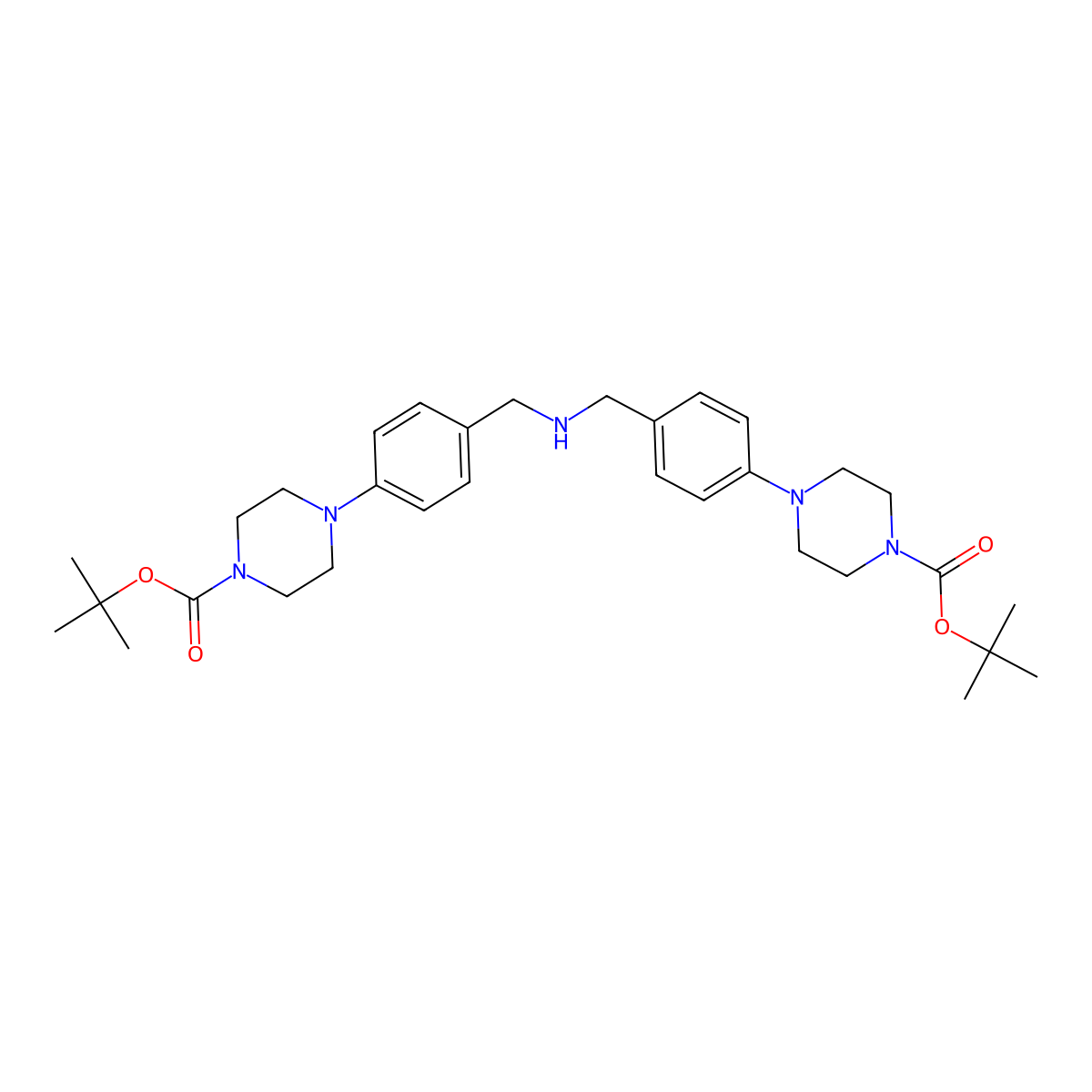 Tert-butyl 4-[4-({[(4-{4-[(tert-butoxy)carbonyl]piperazin-1-yl}phenyl)methyl]amino}methyl)phenyl]piperazine-1-carboxylate molecular structure, CAS 2365418-73-9