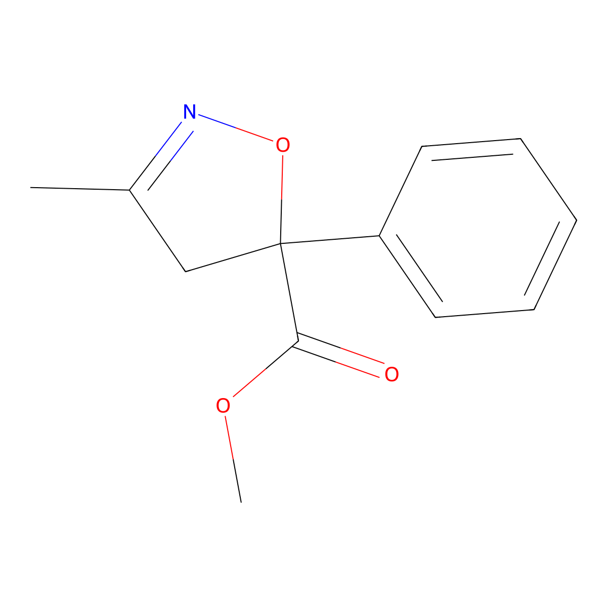 Methyl 3-methyl-5-phenyl-4,5-dihydro-1,2-oxazole-5-carboxylate molecular structure, CAS 2365419-51-6