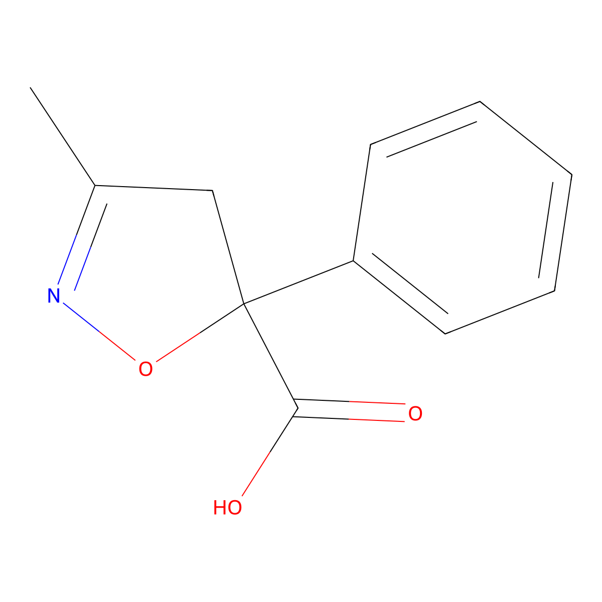 3-Methyl-5-phenyl-4,5-dihydro-1,2-oxazole-5-carboxylic acid molecular structure, CAS 2365419-91-4