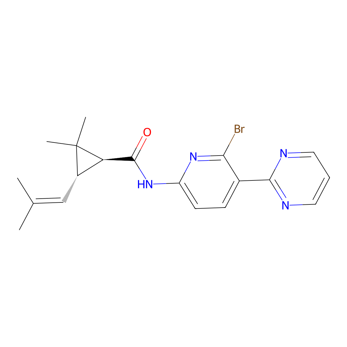 (1S,3S)-N-(6-bromo-5-pyrimidin-2-ylpyridin-2-yl)-2,2-dimethyl-3-(2-methylprop-1-enyl)cyclopropane-1-carboxamide molecular structure, CAS 2365504-95-4